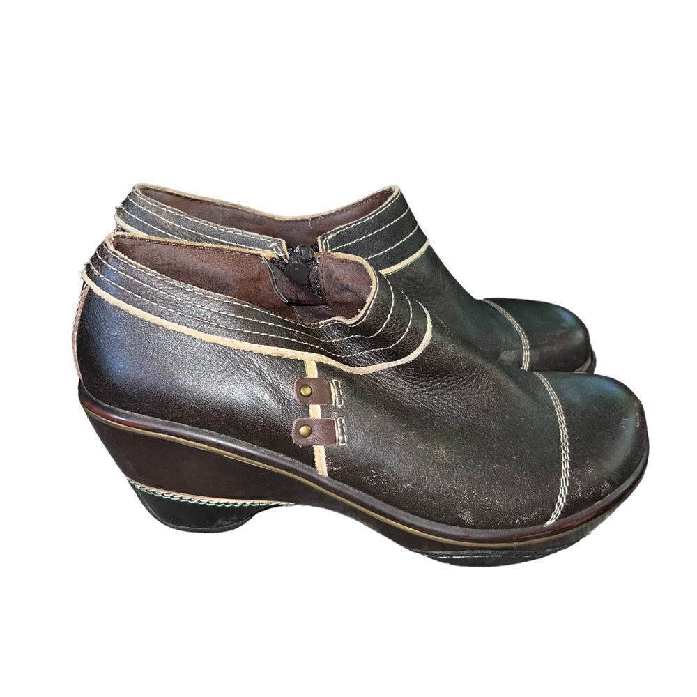 Jambu brown leather‎ block heel and side zip booties women's size 7.5